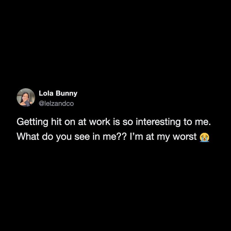 Twitter post by Lola Bunny about work stress and self-image.