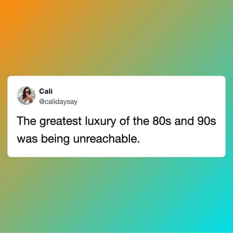 Quote from Cali about luxury of the 80s and 90s being unreachable.