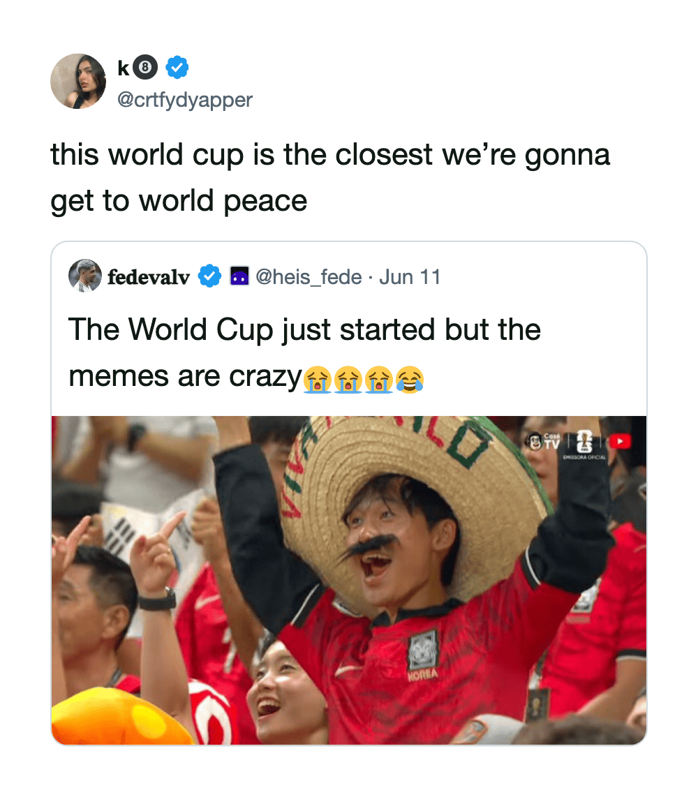 World Cup fans celebrating, wearing hats and cheering.