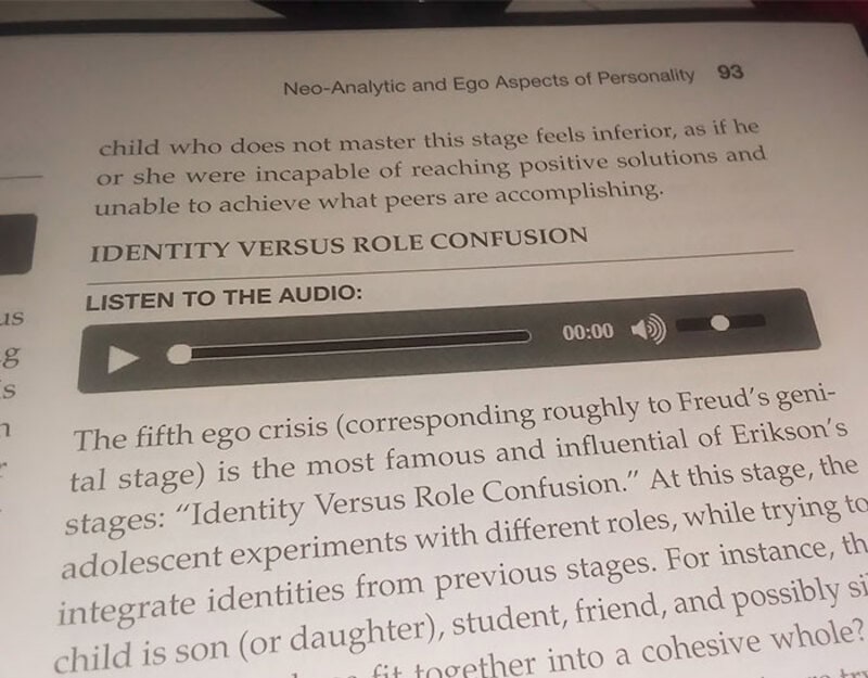 Audio player with 00:00 timestamp on a page about ego and personality.