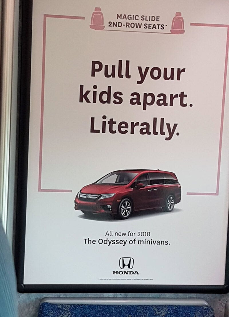 Pull your kids apart. Literally. All new 2018 Honda Odyssey minivan.