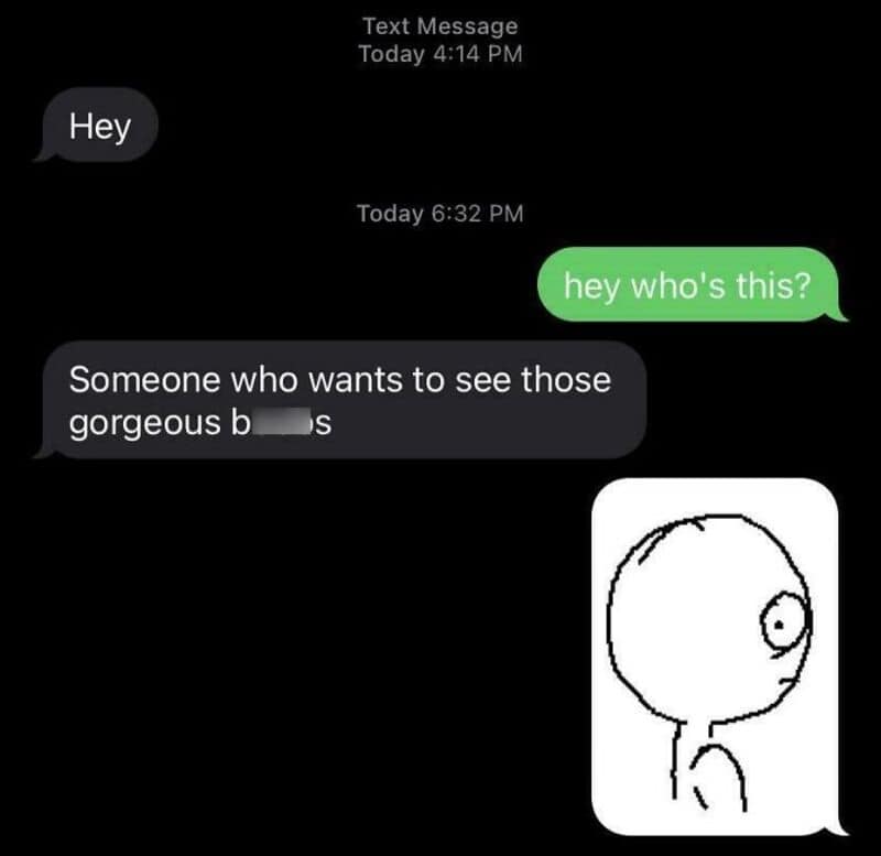 Text message conversation screenshot with black background and white text bubbles.