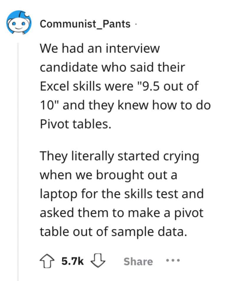 Excel skills test with crying candidate and laptop, social media reactions.