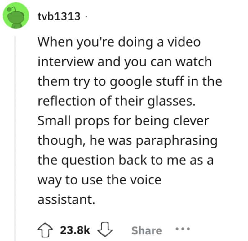 When doing a video interview, watch glasses reflection and use props for voice assistant.