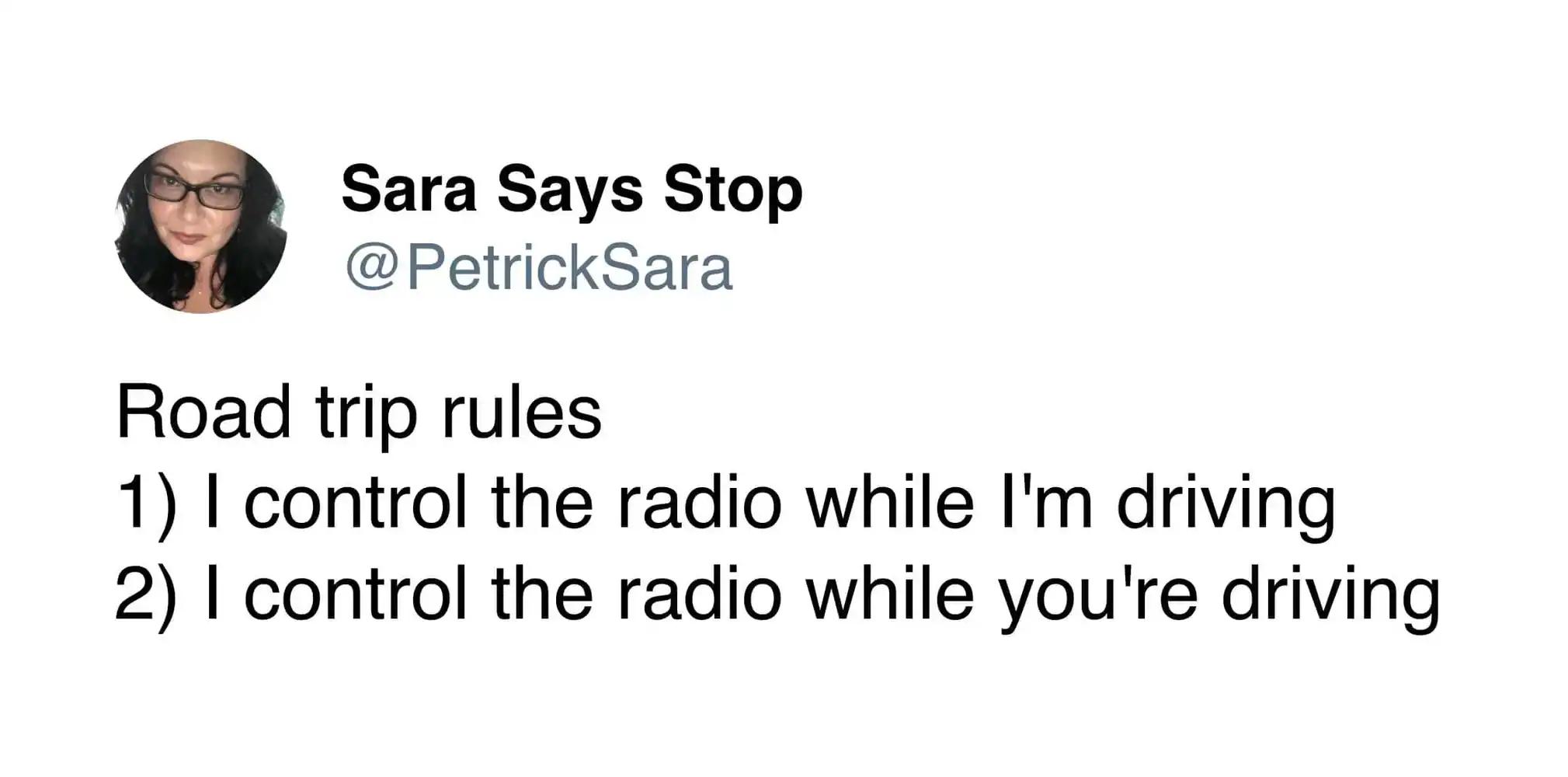 Control the radio while driving, road trip rules, driving safety, radio control, travel guidelines.