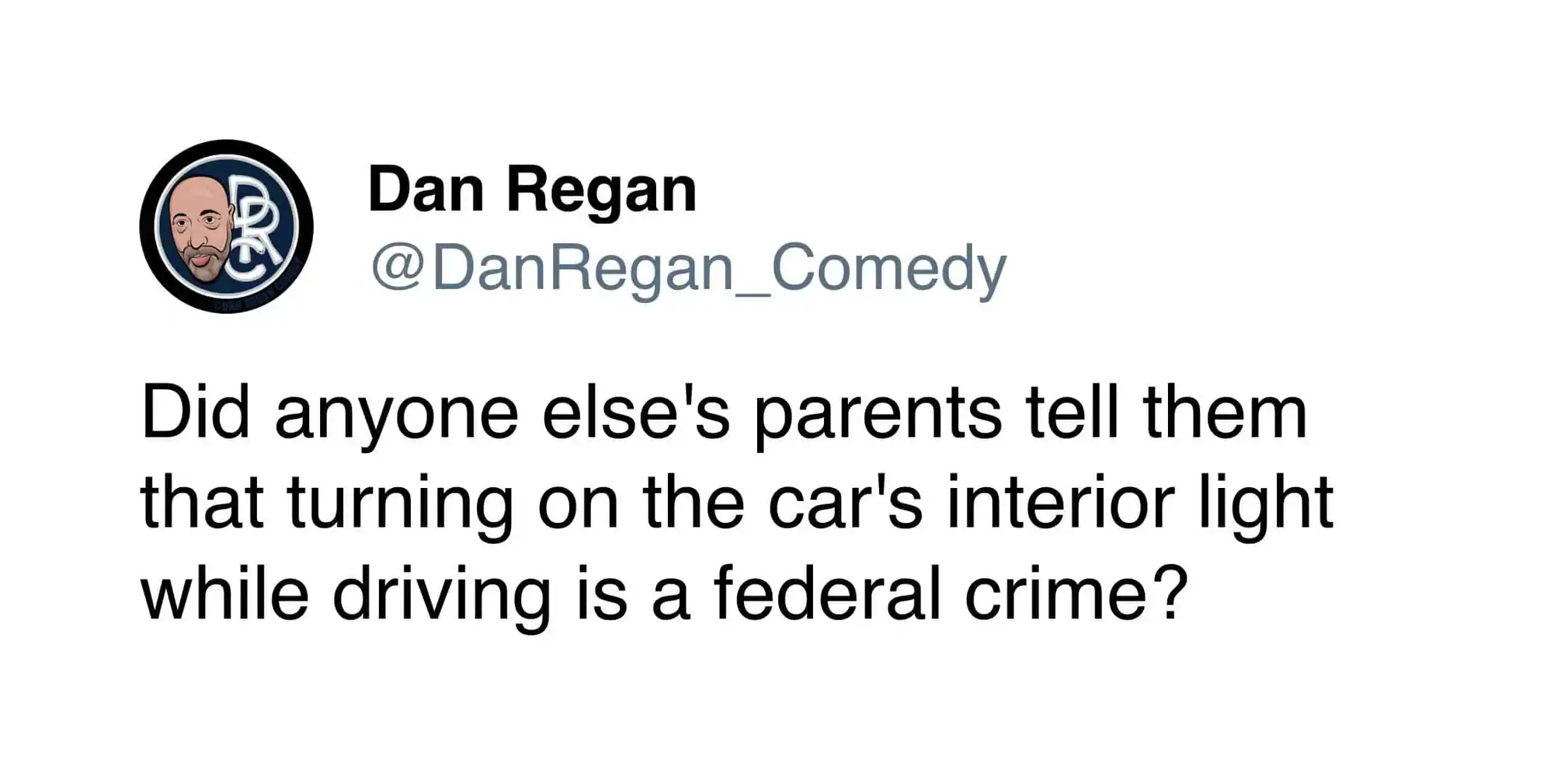 Turning on a car's interior light while driving, a humorous question about whether it's a federal cr.