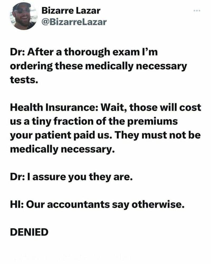 Conversation about medical tests and health insurance costs.