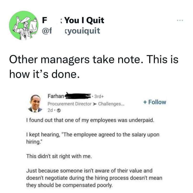 Manager's note on employee underpayment and hiring process.