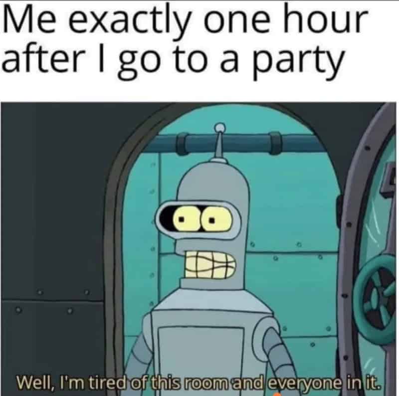 Robot character from Futurama with text about being tired after a party.