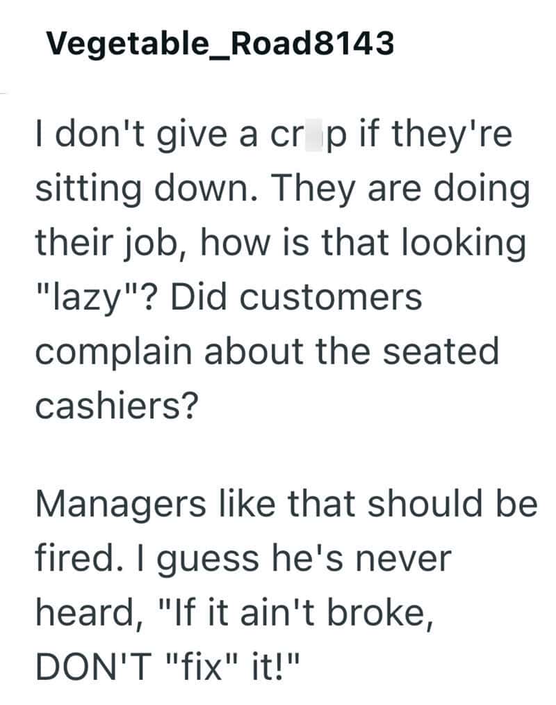 Customer complaint about seated cashiers and manager attitude at vegetable store.