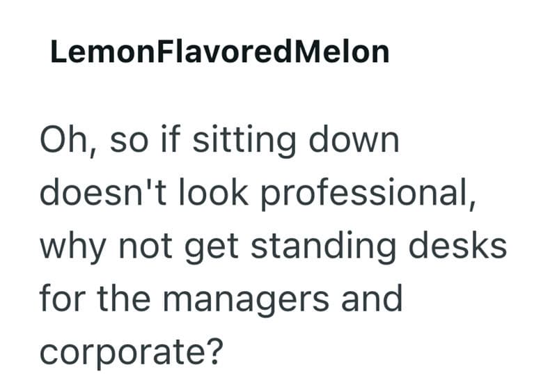 LemonFlavoredMelon text with a quote about standing desks for managers and corporate.