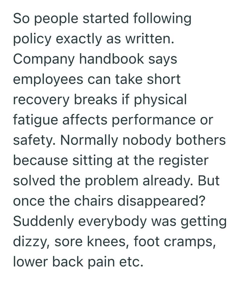 Extended policy adherence for employee recovery breaks; addressing physical fatigue and discomfort i.