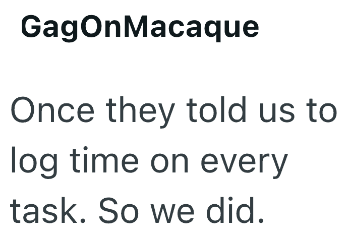 "Once they told us to log time on every task. So we did.".