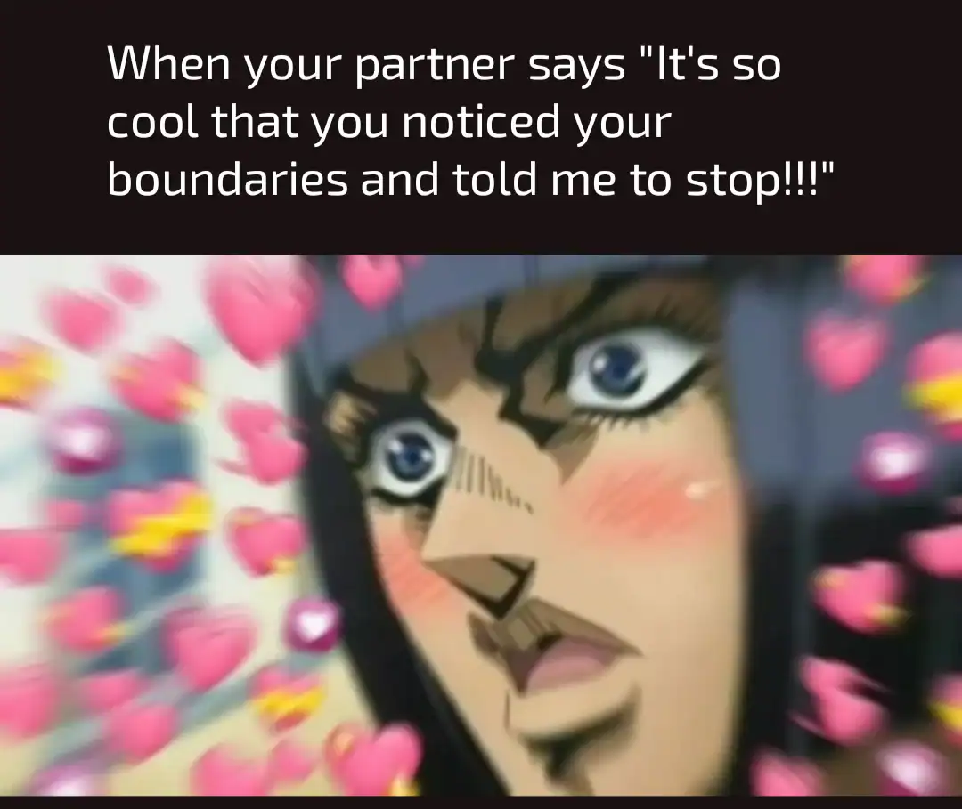 When your partner says "It's so cool that you noticed your boundaries and told me to stop!!!".