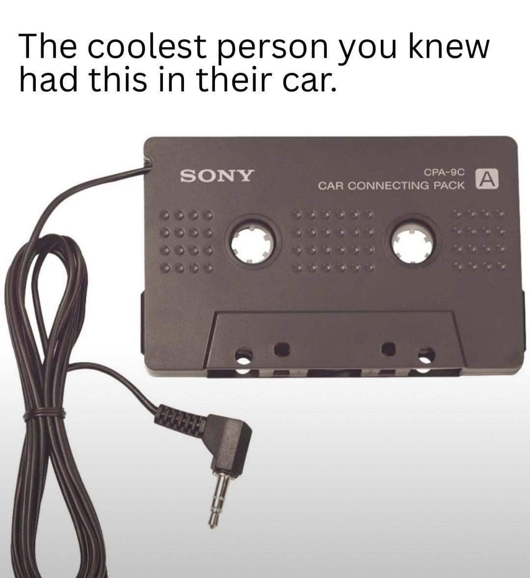 Vintage Sony car connecting pack CPA-9C with audio cable and text about the coolest person.