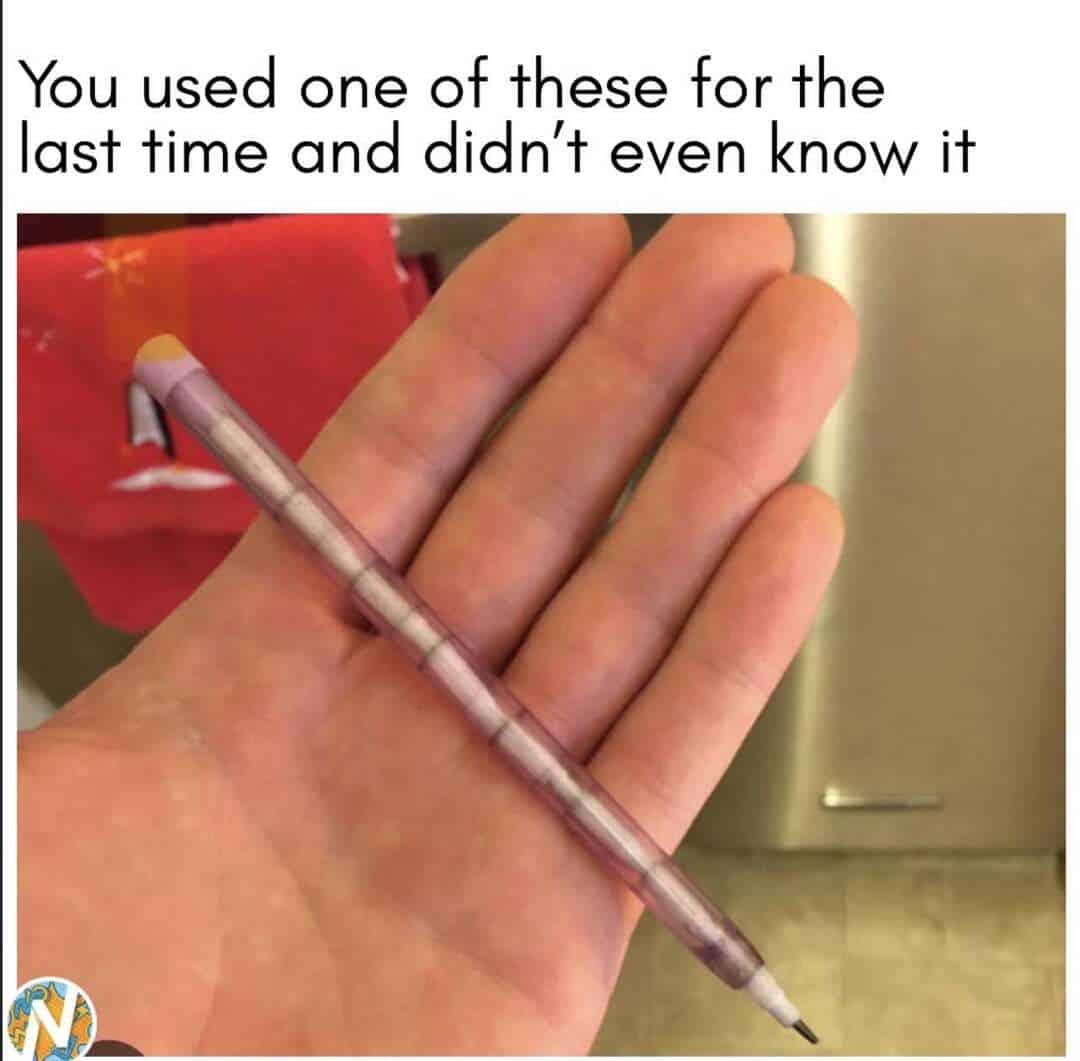 Hand holding a pen with the text: 'You used one of these for the last time and didn't even know it'.