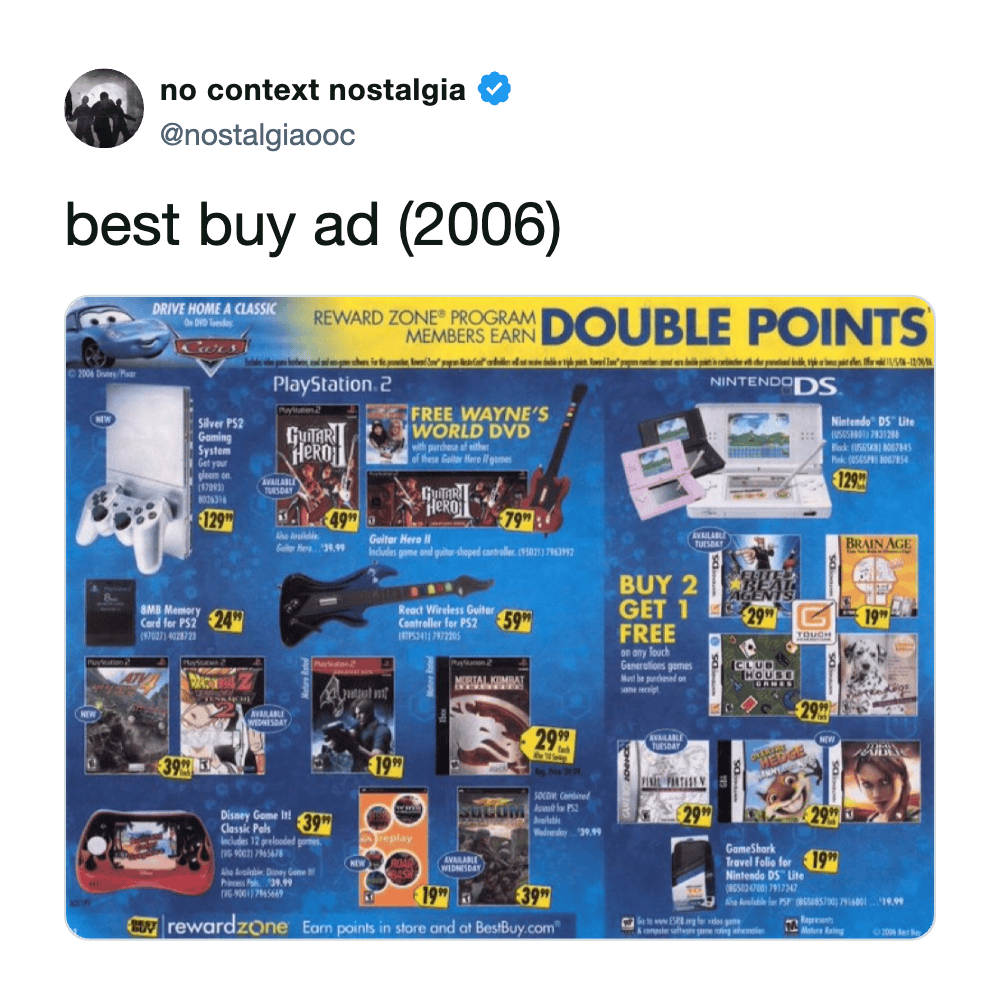 Best buy ad (2006) with gaming consoles, DVDs, and electronics offers.