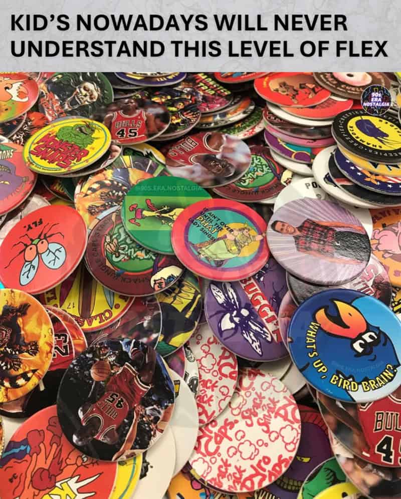 Colorful collection of vintage and modern pinback buttons with various designs and logos.