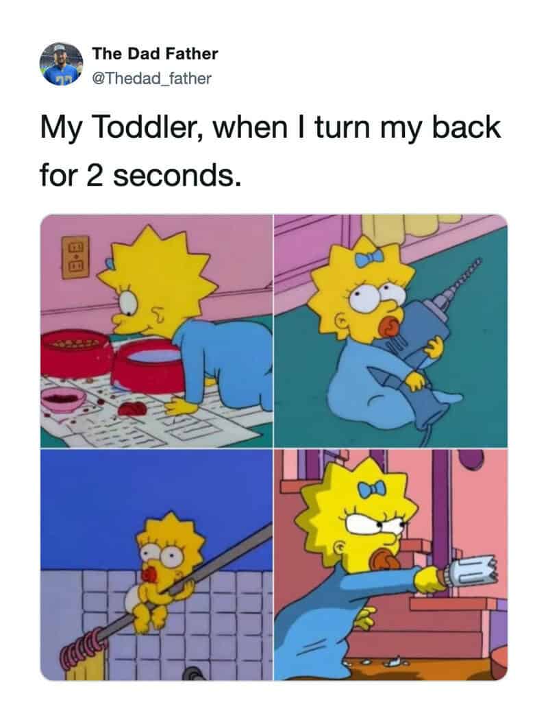 Moments of toddler mischief with Lisa Simpson in four images.