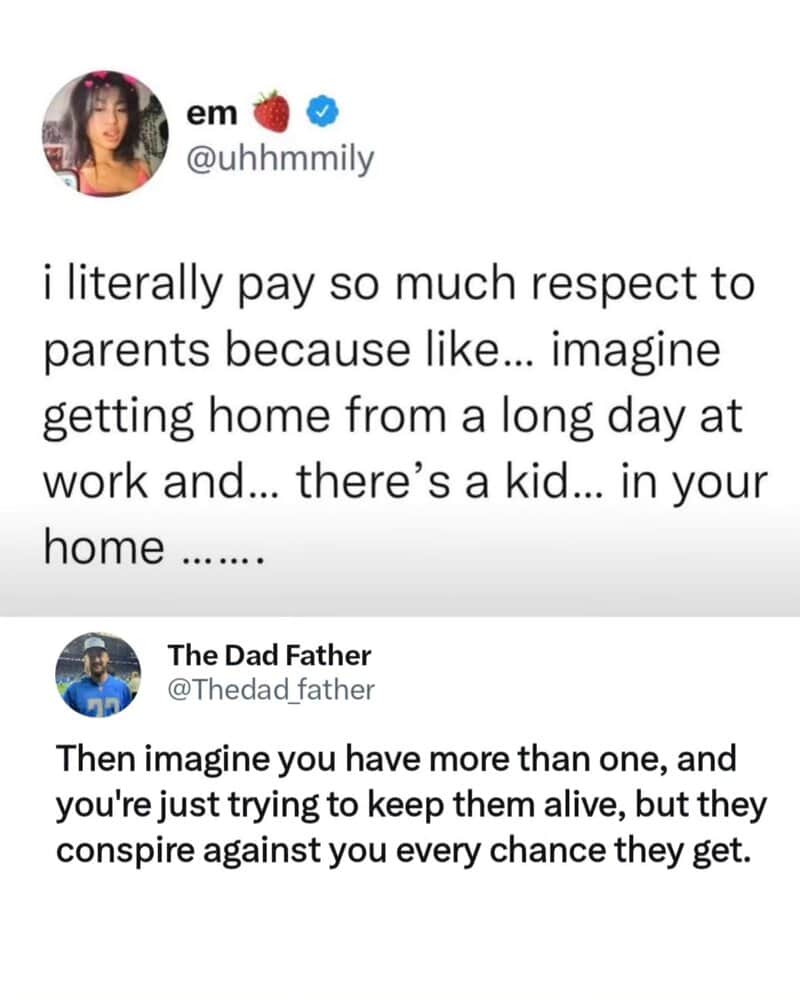 Twitter post about respecting parents and kids' survival instincts.