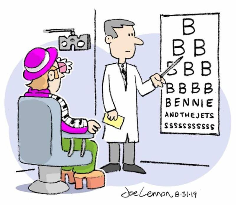 Doctor examining eye chart with elderly woman in a clinic.