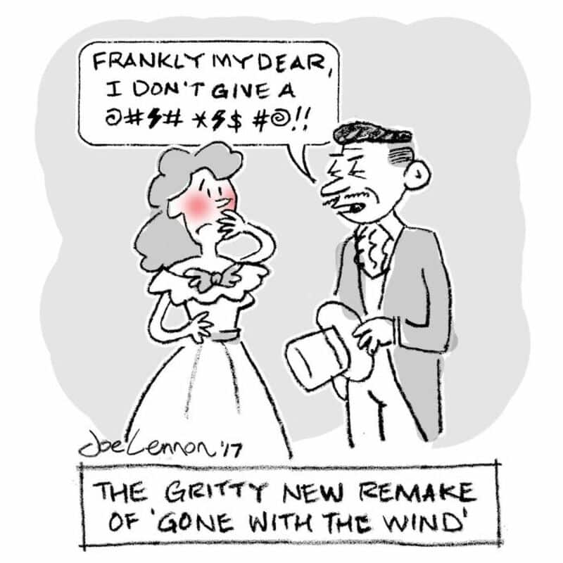 Cartoon of a woman telling a man she doesn't care, with a speech bubble and a caption.