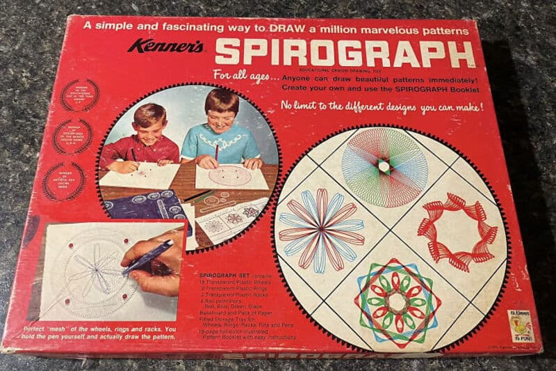 Kenner's Spirograph drawing set with children and colorful patterns on the box.