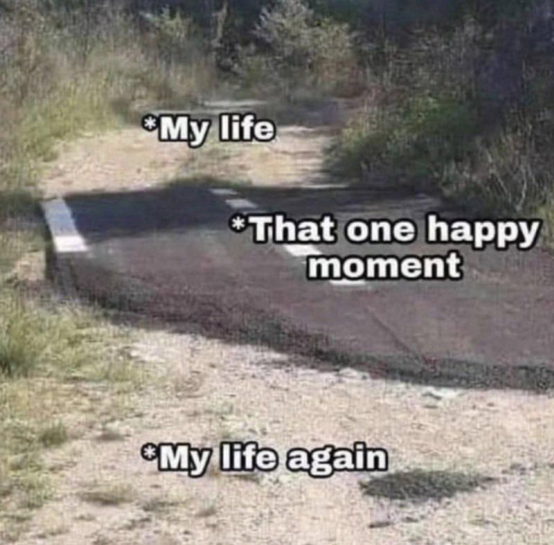 A dirt road with shadows and text about life's ups and downs.