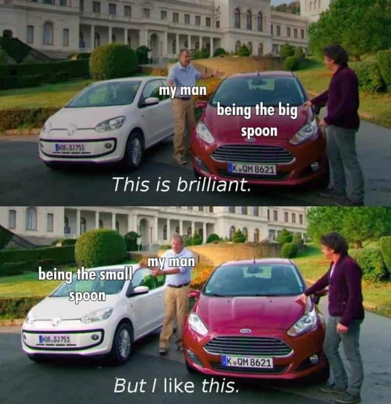 Comparison of big and small spoons with cars and people.