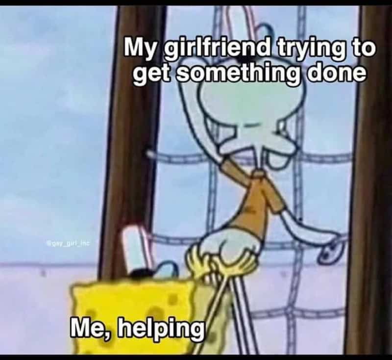 My girlfriend trying to get something done. Me, helping.