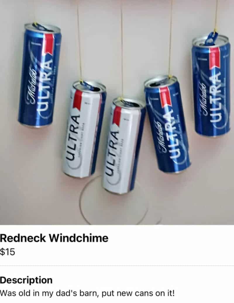 Four cans of Miller Ultra beer hanging on a string against a white wall.
