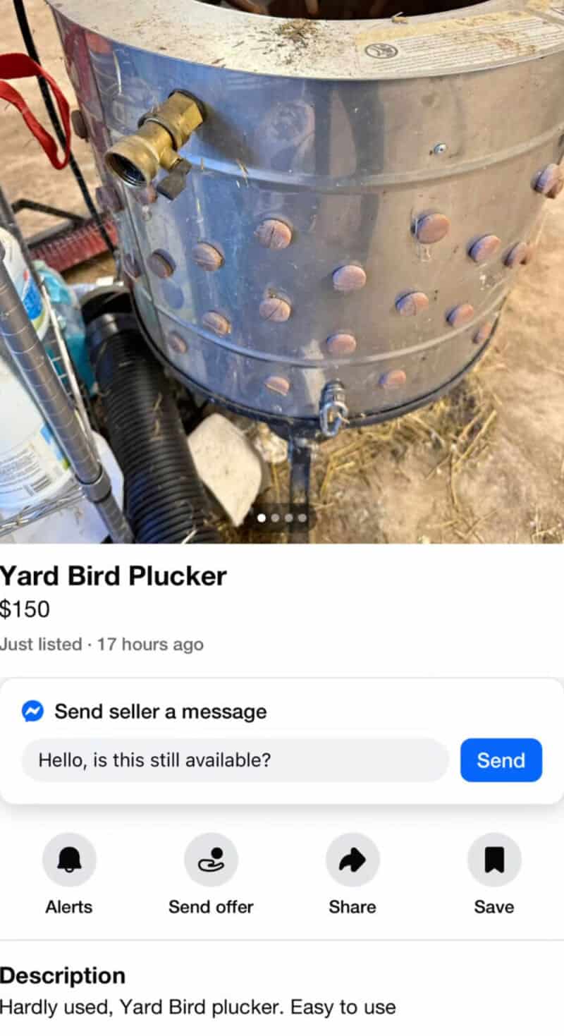 Yard Bird Plucker device with metal exterior and multiple rivets, connected to hoses and valves.