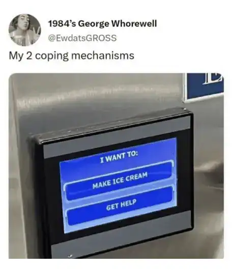 Make Ice Cream or Get Help - Coping Mechanisms Displayed on a Digital Screen.