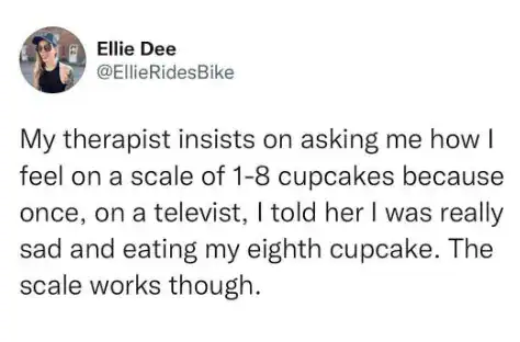 My therapist asks how I feel on a scale of 1-8 cupcakes.