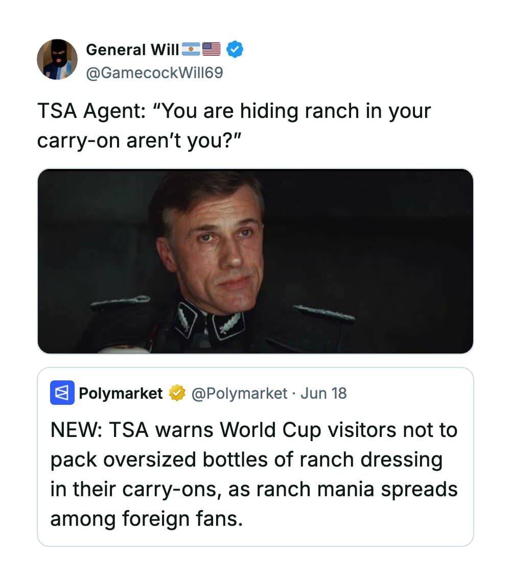 TSA agent asks if you're hiding ranch in your carry-on, with a man in uniform.