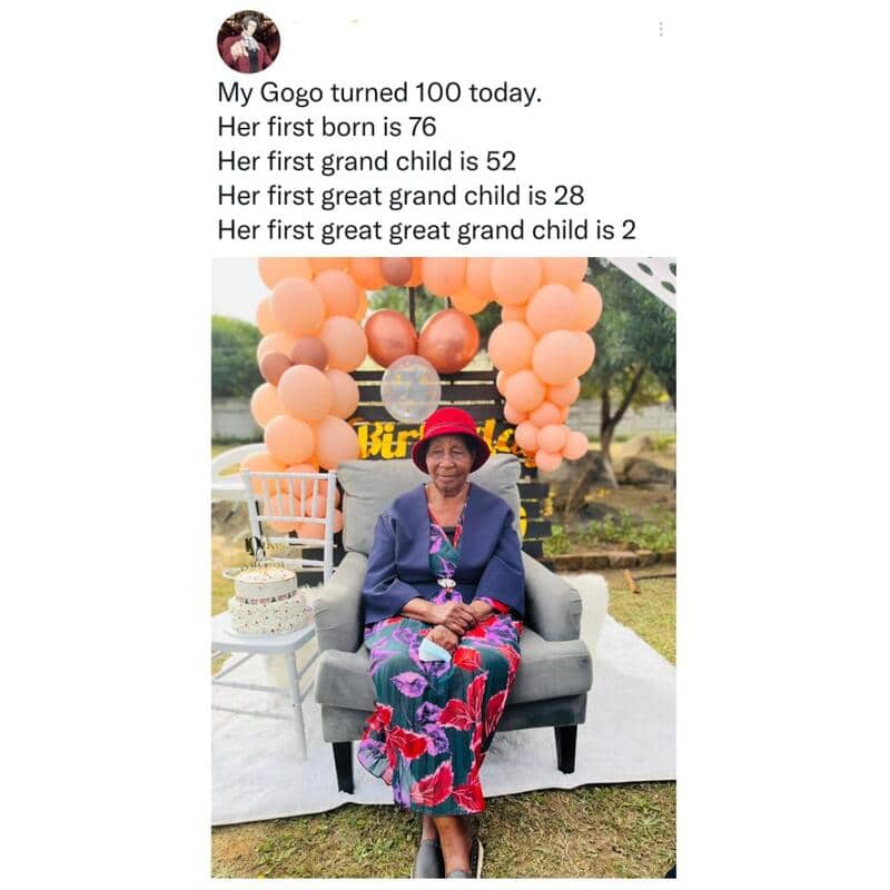 Celebrating 100th birthday with balloons and family.