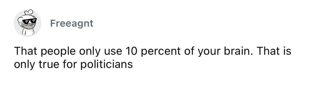 That people only use 10 percent of your brain. That is only true for politicians.