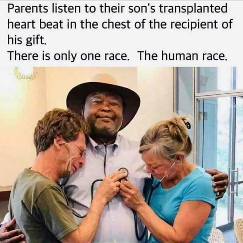 Parents listen to their son's transplanted heart beat in the chest of his gift.