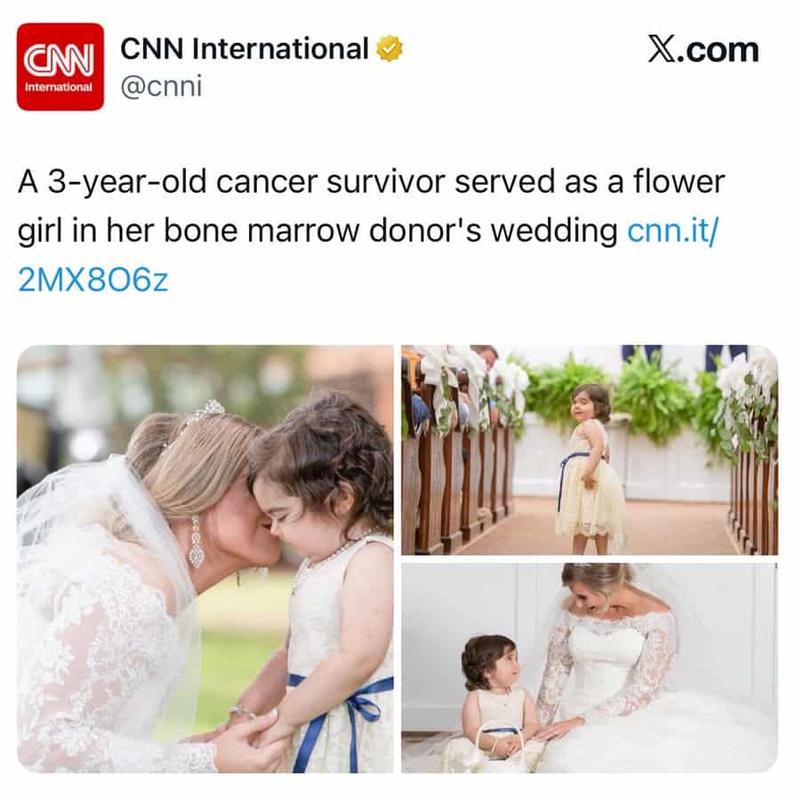 Three images of a young girl at a wedding, including her with a woman and in a floral setting.