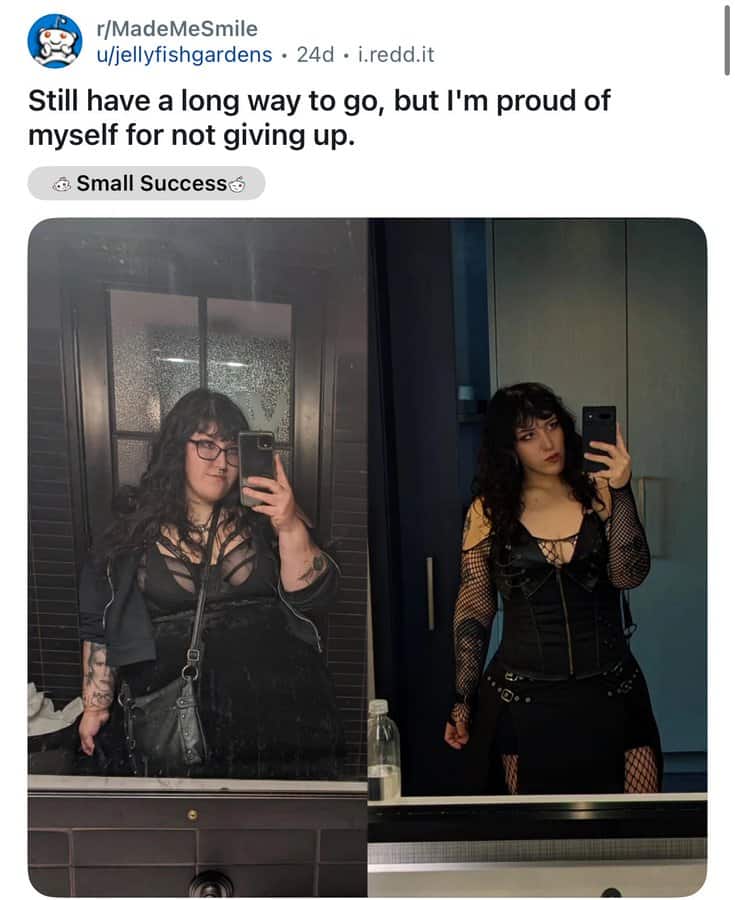 Two women taking mirror selfies, one with glasses and tattoos, the other with dark hair and makeup.