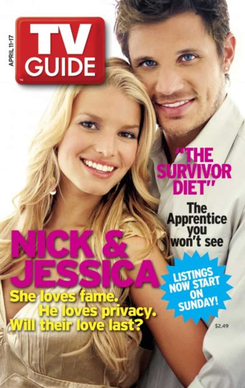 TV Guide cover featuring Nick & Jessica and headlines about 'The Survivor Diet' and more.