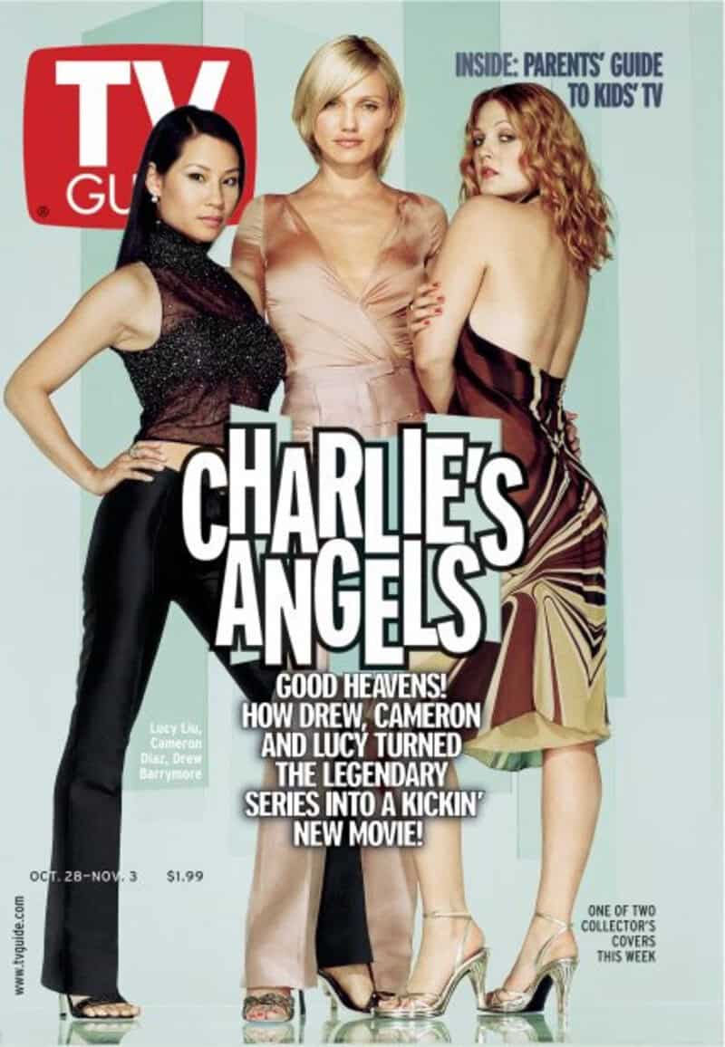 Cover of TV Guide featuring Charlie's Angels with three women in stylish outfits.