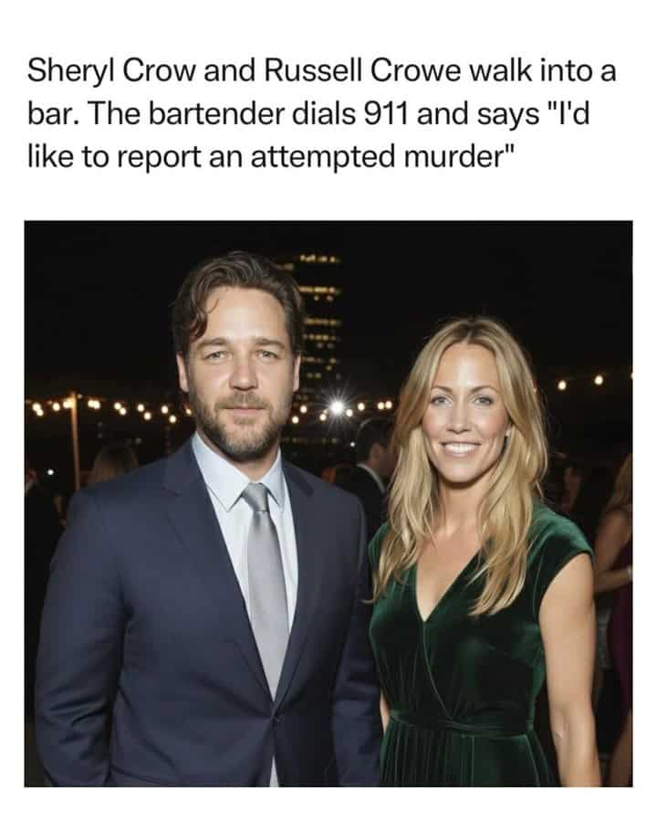 911 report attempt murder Sheryl Crow Russell Crowe bar night photo.