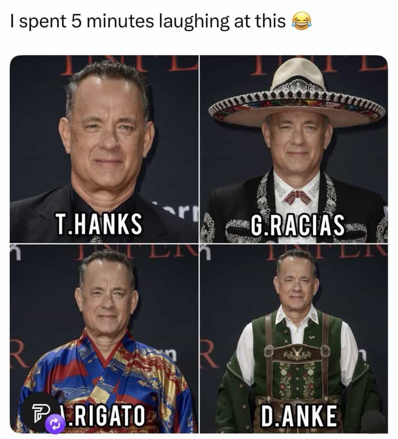 T.Hanks, G. Gracias, R. Rigato, D. Anke in traditional and formal attire, smiling at the camera.