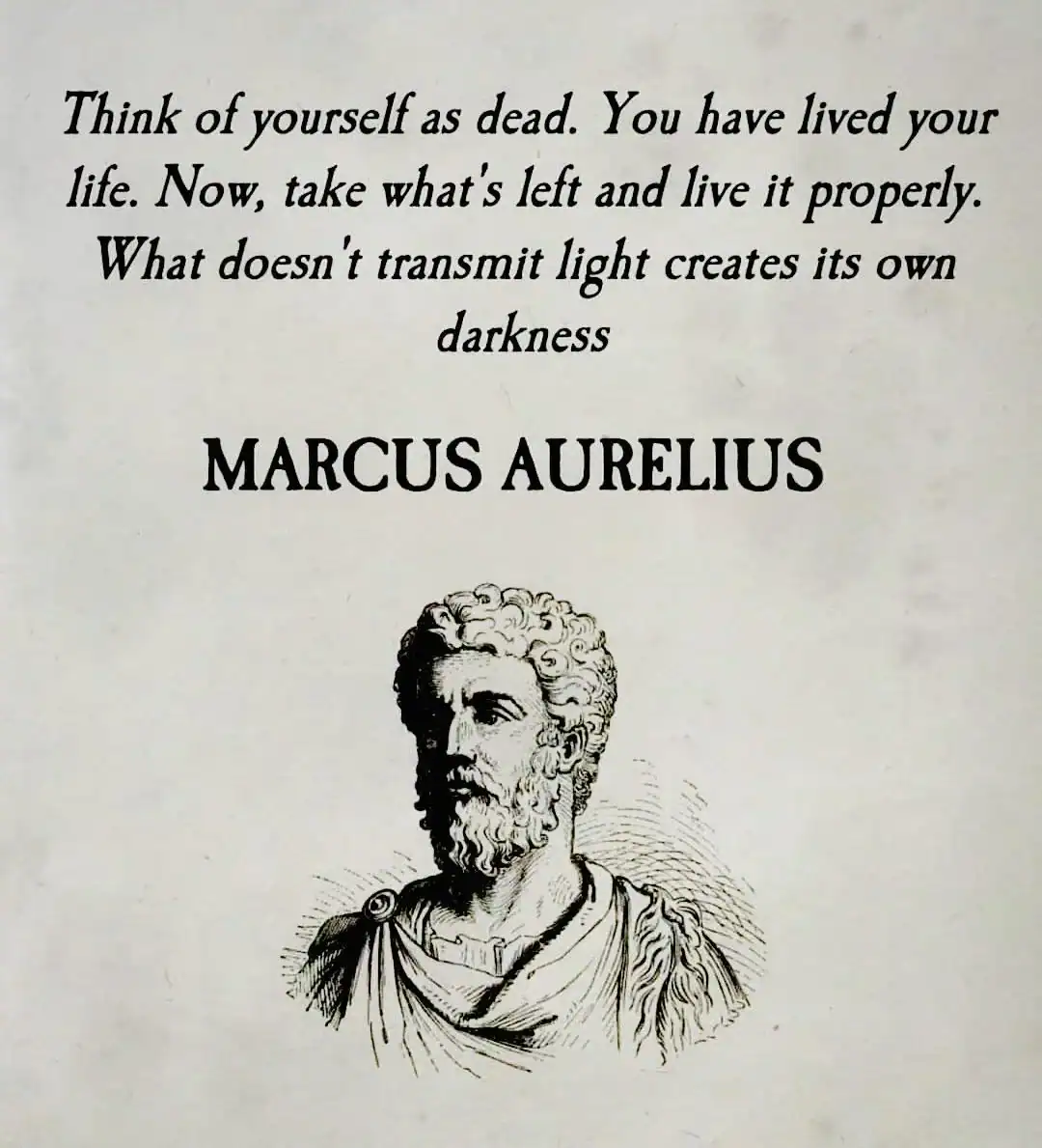 Quote by Marcus Aurelius about living properly and darkness.