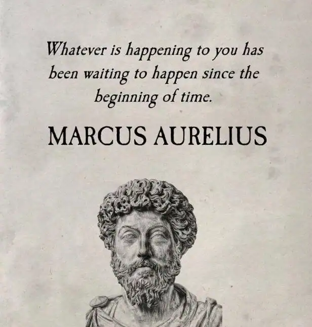 Quote by Marcus Aurelius about patience and waiting, with a bust of Marcus Aurelius.