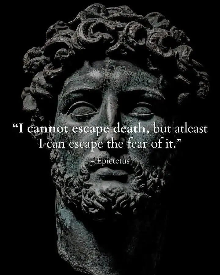 Quote by Epictetus on a bust of a bearded man with curly hair.