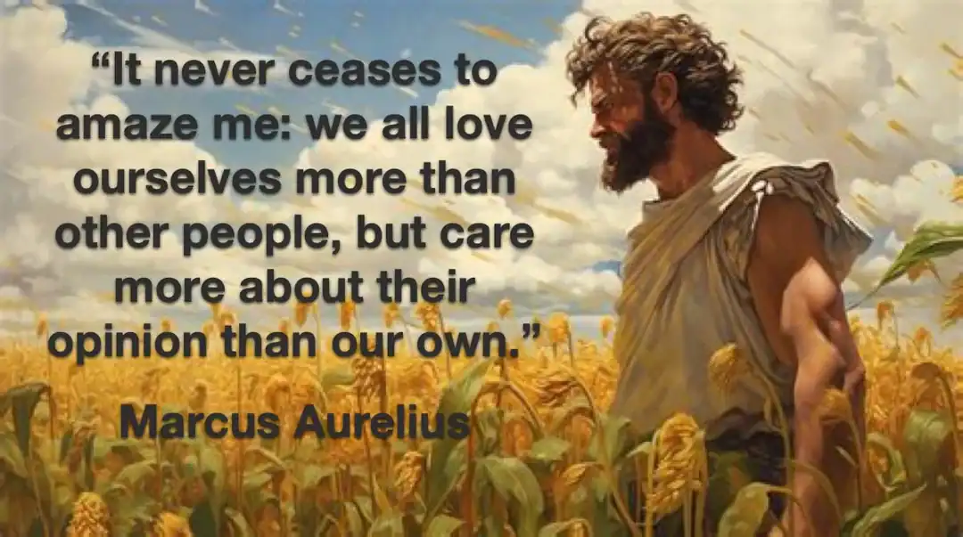 Quote by Marcus Aurelius about love and opinion with a man in a wheat field.