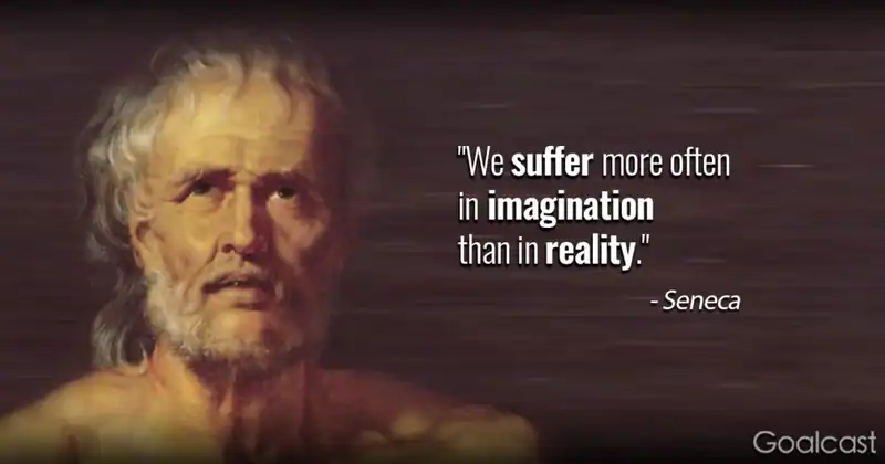 Image of Seneca with quote about suffering and imagination.