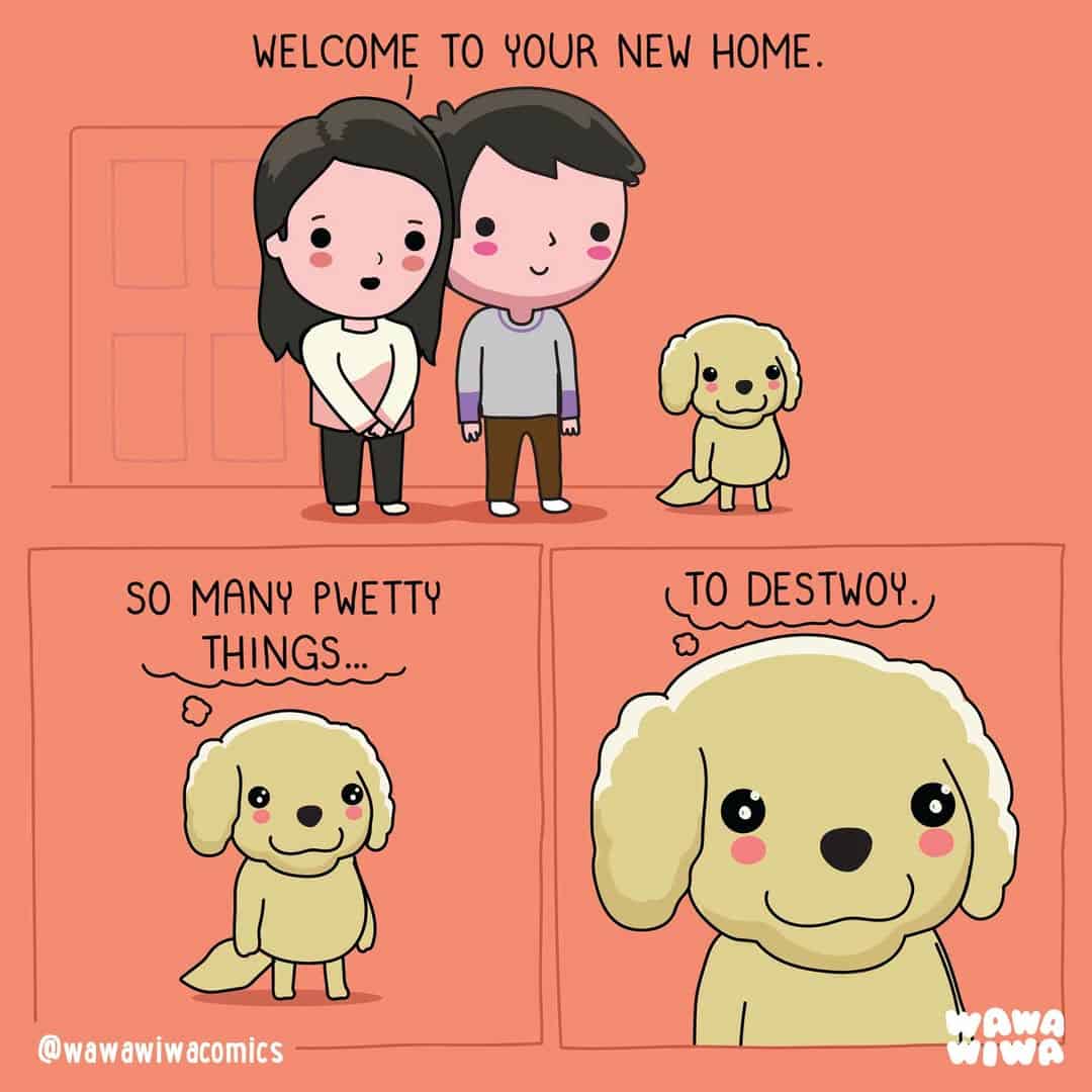 Welcome to your new home with a girl, boy, and a cute dog, from Wawawiwa Comics.